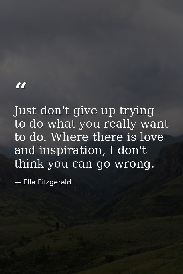 Just don't give up trying to do what you really want to do. Where there is love and inspiration, I don't think you can g — Ella Fitzgerald