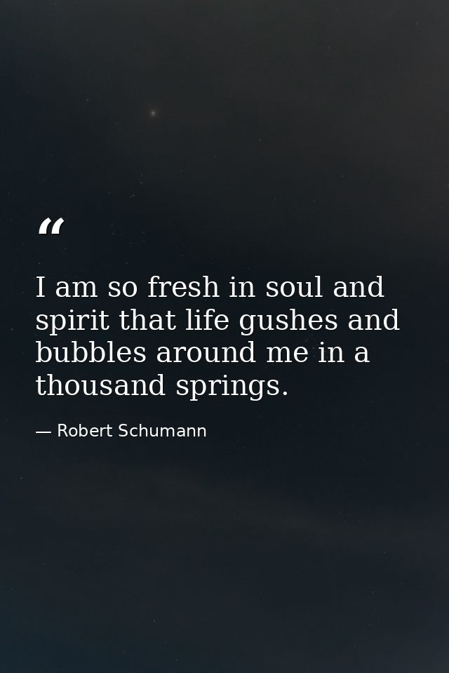 I am so fresh in soul and spirit that life gushes and bubbles around me in a thousand springs. — Robert Schumann