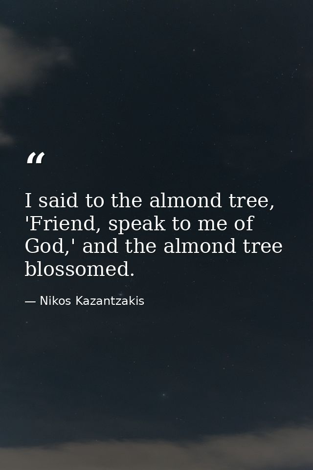 I said to the almond tree, 'Friend, speak to me of God,' and the almond tree blossomed. — Nikos Kazantzakis
