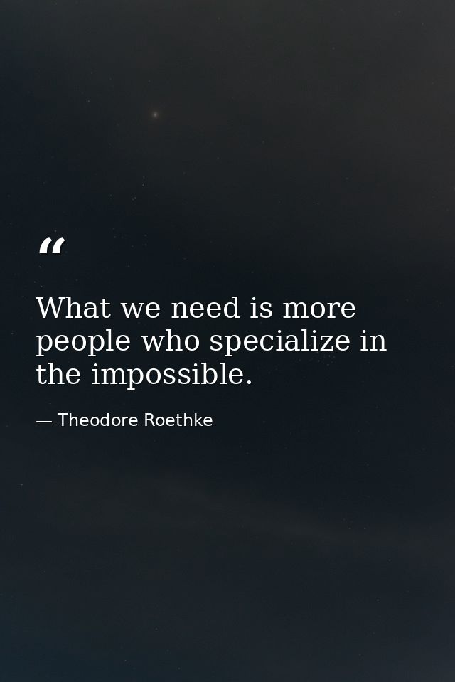 What we need is more people who specialize in the impossible. — Theodore Roethke