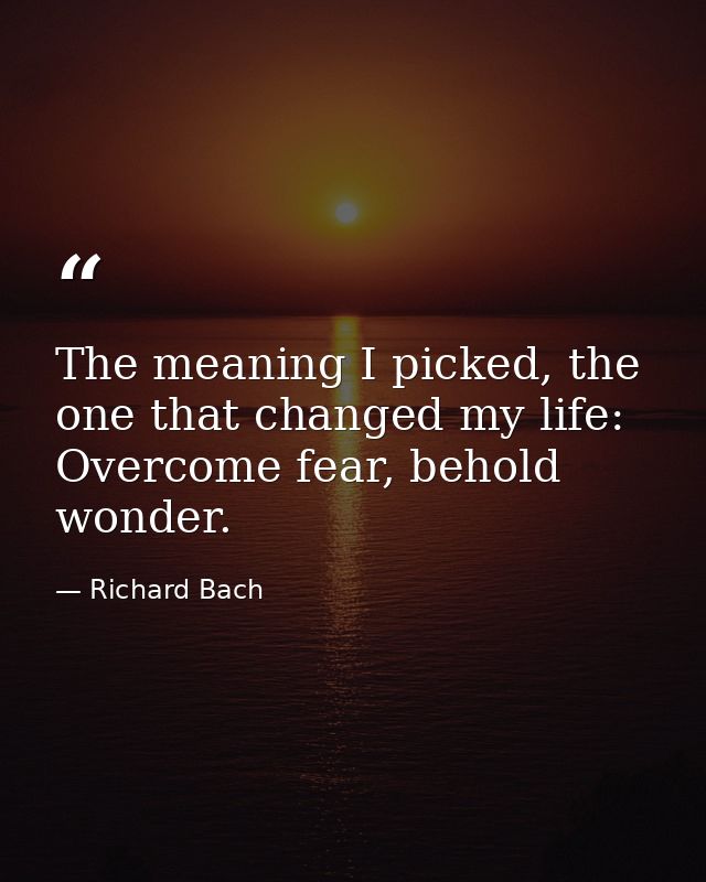 The meaning I picked, the one that changed my life: Overcome fear, behold wonder. — Richard Bach