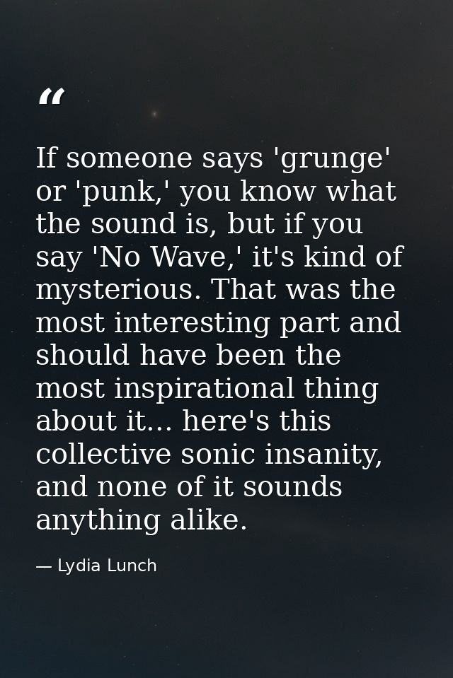 If someone says 'grunge' or 'punk,' you know what the sound is, but if you say 'No Wave,' it's kind of mysterious. That  — Lydia Lunch