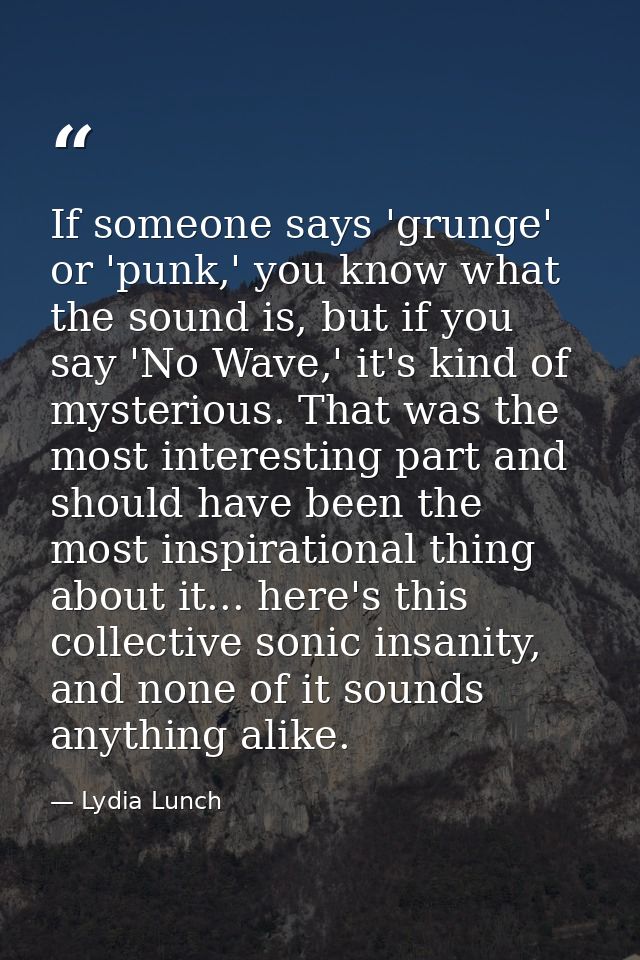 If someone says 'grunge' or 'punk,' you know what the sound is, but if you say 'No Wave,' it's kind of mysterious. That  — Lydia Lunch