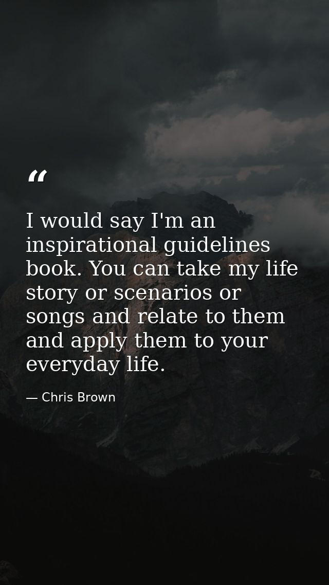 I would say I'm an inspirational guidelines book. You can take my life story or scenarios or songs and relate to them an — Chris Brown