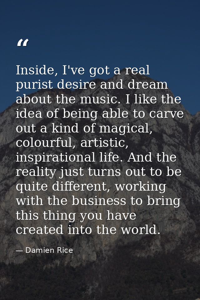 Inside, I've got a real purist desire and dream about the music. I like the idea of being able to carve out a kind of ma — Damien Rice