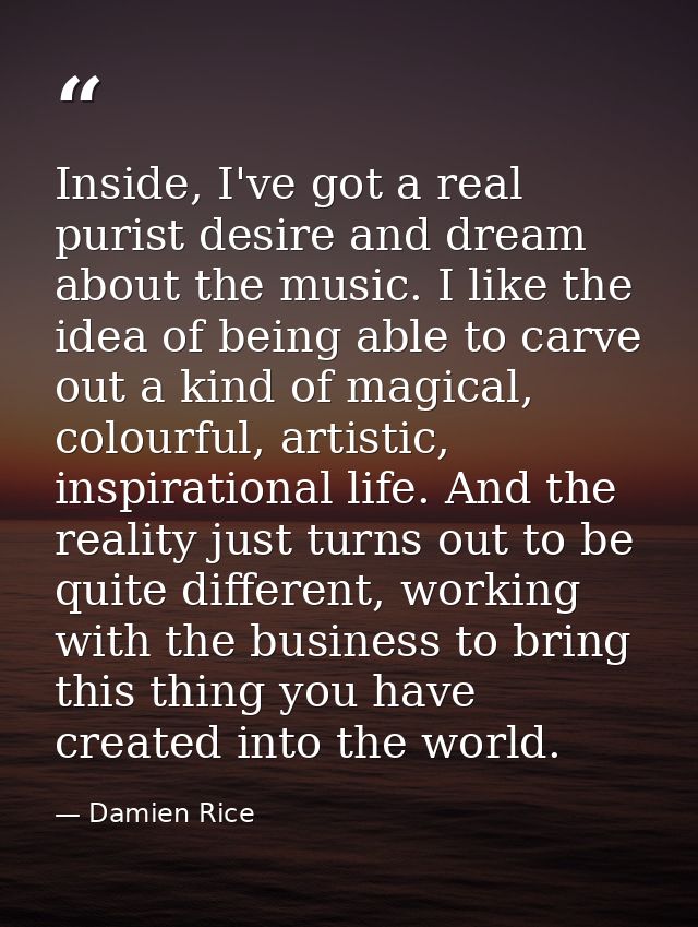 Inside, I've got a real purist desire and dream about the music. I like the idea of being able to carve out a kind of ma — Damien Rice