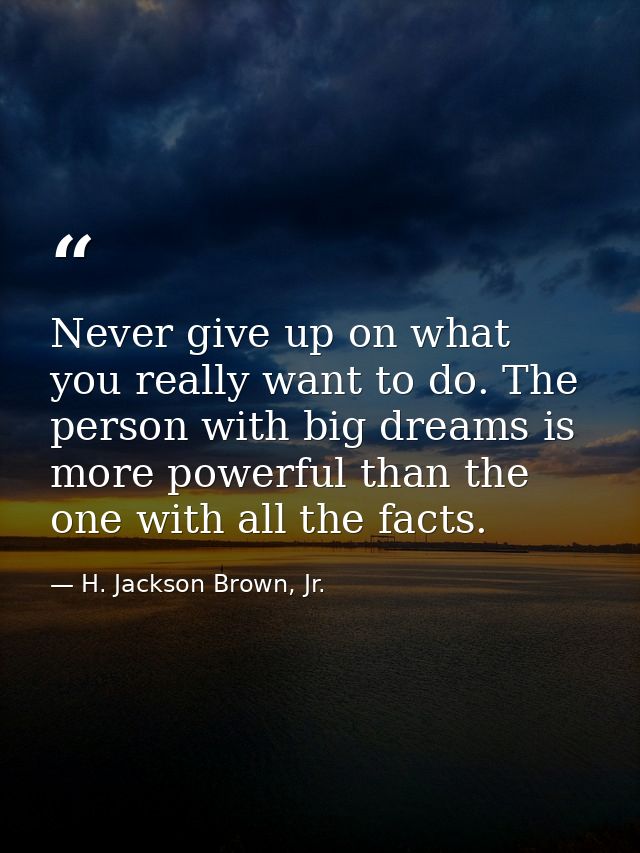 Never give up on what you really want to do. The person with big dreams is more powerful than the one with all the facts — H. Jackson Brown, Jr.