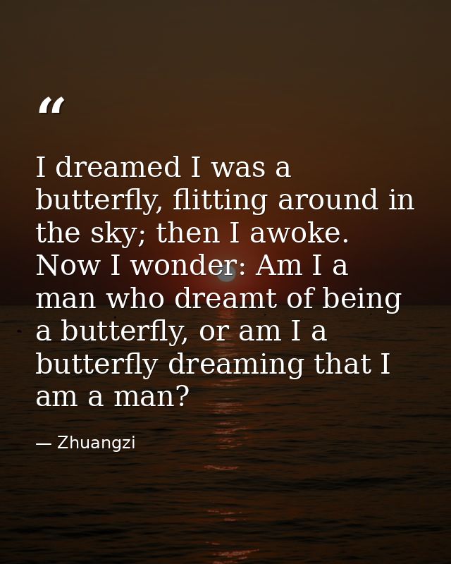 I dreamed I was a butterfly, flitting around in the sky; then I awoke. Now I wonder: Am I a man who dreamt of being a bu — Zhuangzi