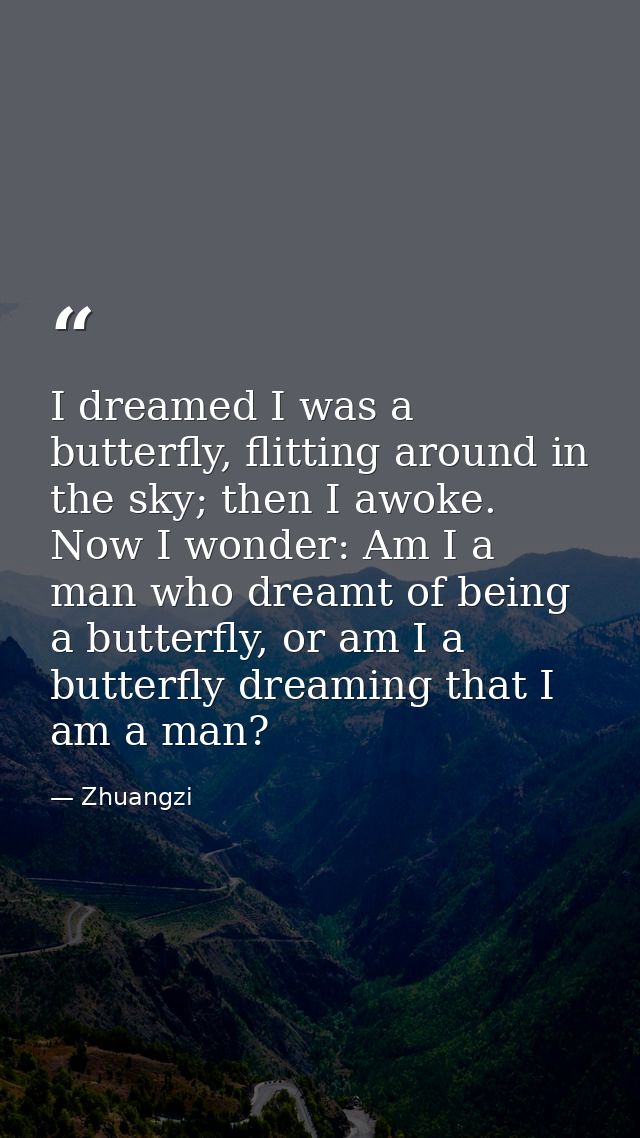 I dreamed I was a butterfly, flitting around in the sky; then I awoke. Now I wonder: Am I a man who dreamt of being a bu — Zhuangzi