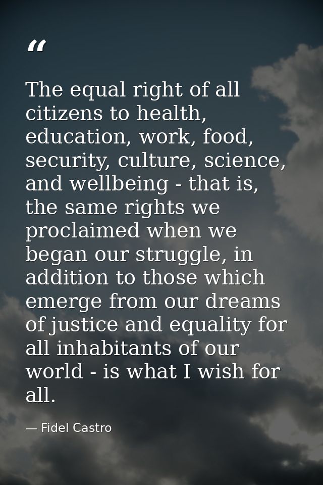 The equal right of all citizens to health, education, work, food, security, culture, science, and wellbeing - that is, t — Fidel Castro