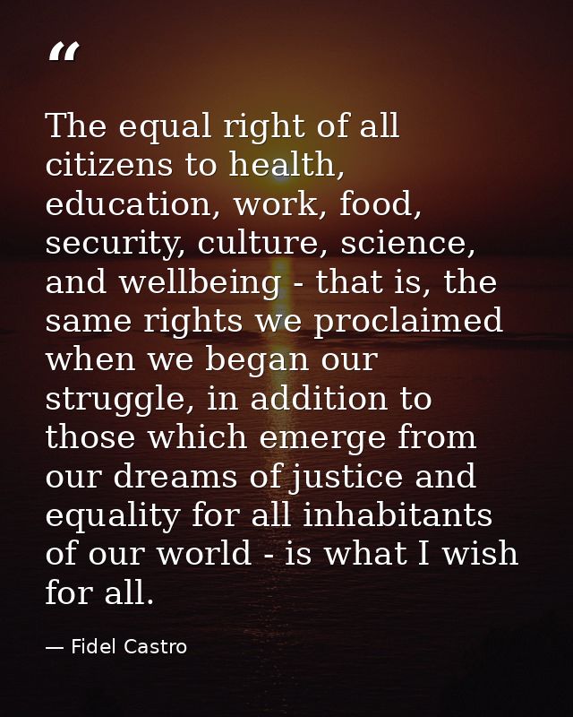 The equal right of all citizens to health, education, work, food, security, culture, science, and wellbeing - that is, t — Fidel Castro