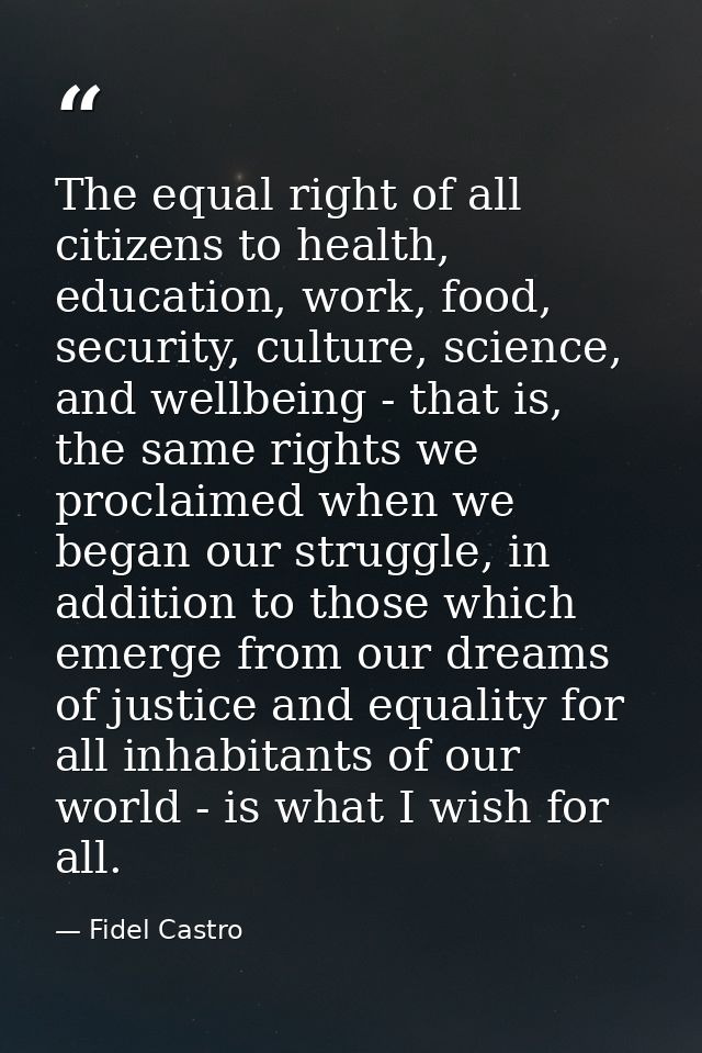 The equal right of all citizens to health, education, work, food, security, culture, science, and wellbeing - that is, t — Fidel Castro