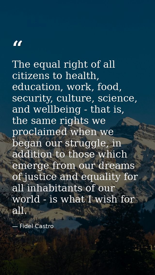 The equal right of all citizens to health, education, work, food, security, culture, science, and wellbeing - that is, t — Fidel Castro