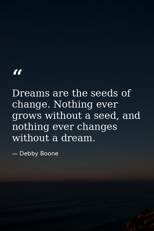 Dreams are the seeds of change. Nothing ever grows without a seed, and nothing ever changes without a dream. — Debby Boone