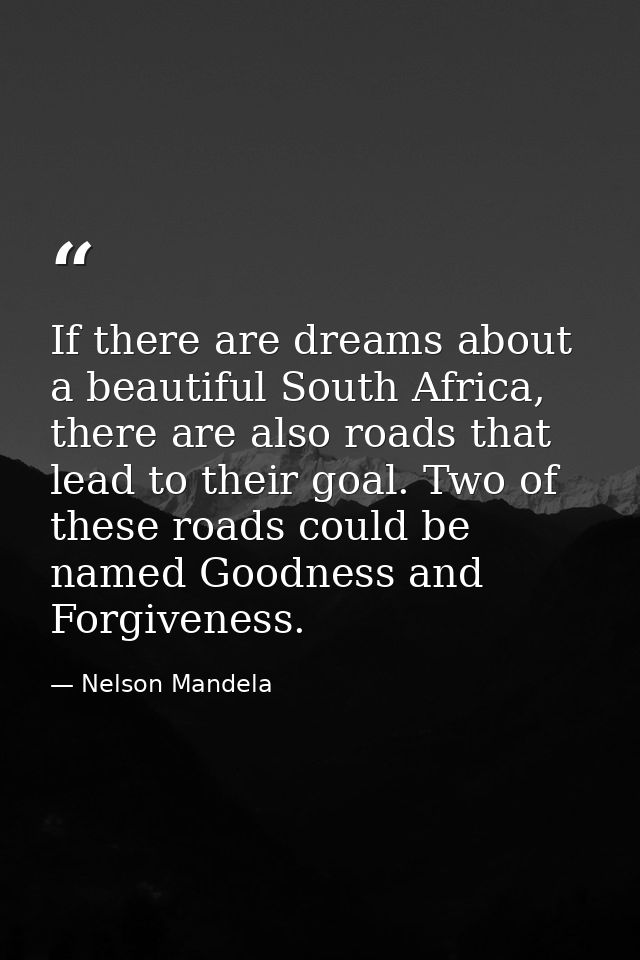 If there are dreams about a beautiful South Africa, there are also roads that lead to their goal. Two of these roads cou — Nelson Mandela