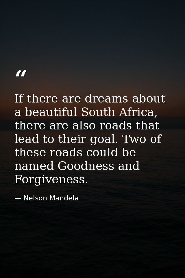 If there are dreams about a beautiful South Africa, there are also roads that lead to their goal. Two of these roads cou — Nelson Mandela