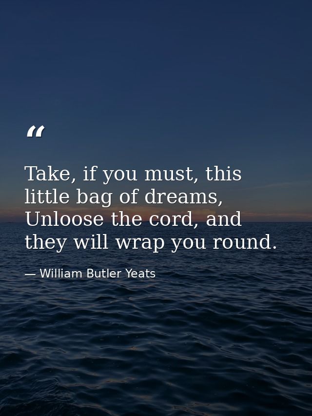 Take, if you must, this little bag of dreams, Unloose the cord, and they will wrap you round. — William Butler Yeats