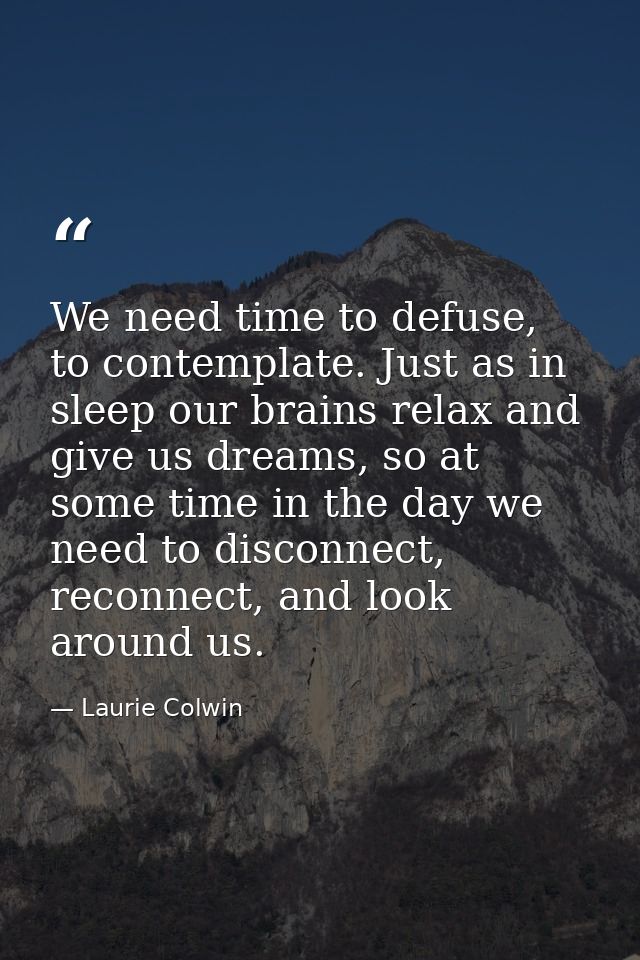 We need time to defuse, to contemplate. Just as in sleep our brains relax and give us dreams, so at some time in the day — Laurie Colwin