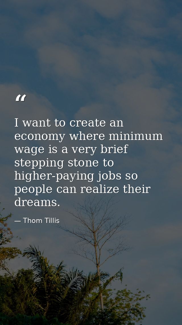 I want to create an economy where minimum wage is a very brief stepping stone to higher-paying jobs so people can realiz — Thom Tillis