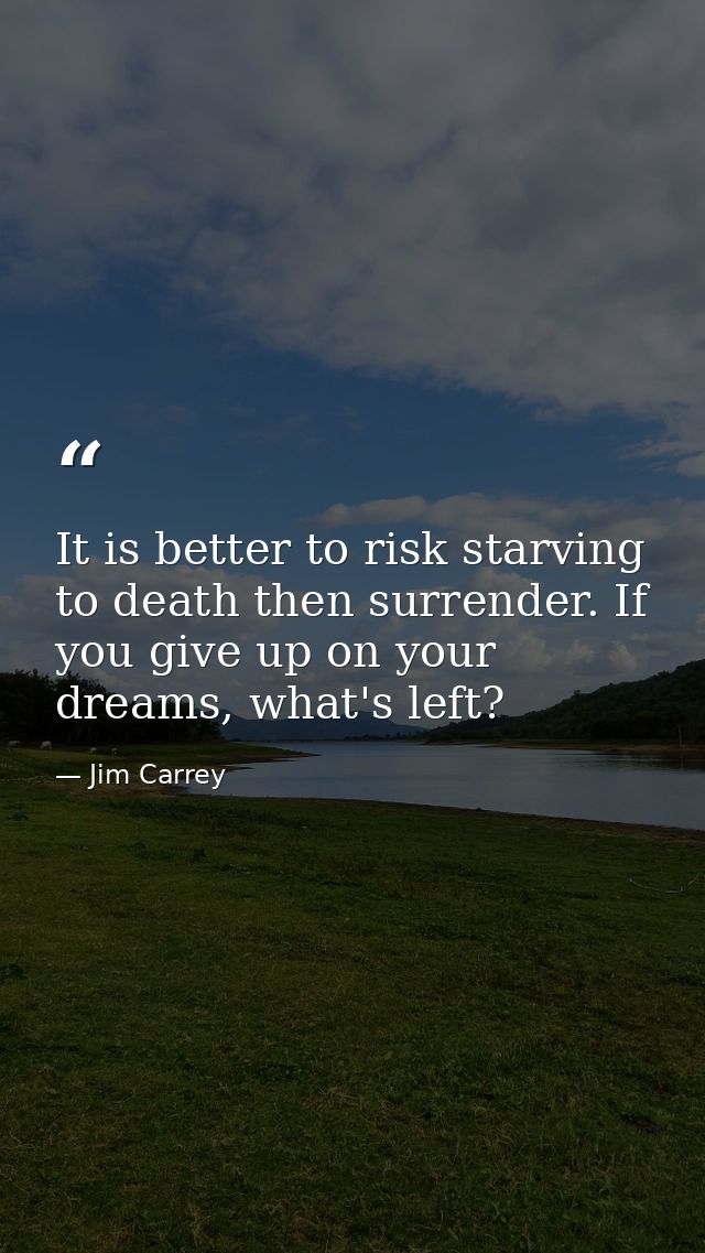 It is better to risk starving to death then surrender. If you give up on your dreams, what's left? — Jim Carrey