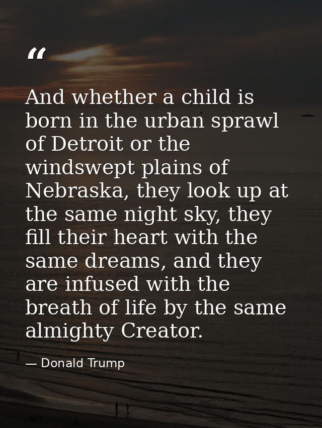 And whether a child is born in the urban sprawl of Detroit or the windswept plains of Nebraska, they look up at the same — Donald Trump