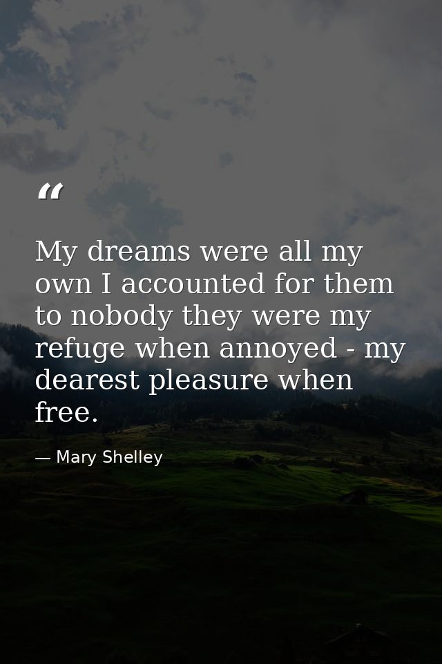 My dreams were all my own I accounted for them to nobody they were my refuge when annoyed - my dearest pleasure when fre — Mary Shelley