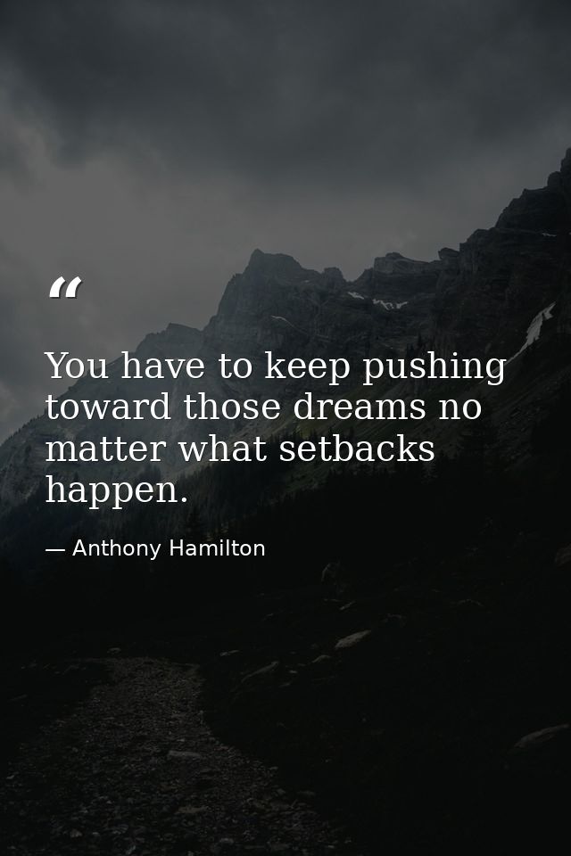 You have to keep pushing toward those dreams no matter what setbacks happen. — Anthony Hamilton
