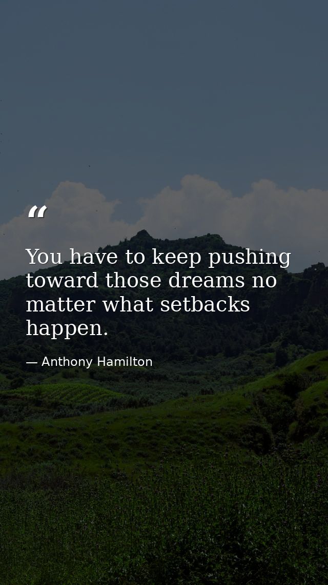 You have to keep pushing toward those dreams no matter what setbacks happen. — Anthony Hamilton