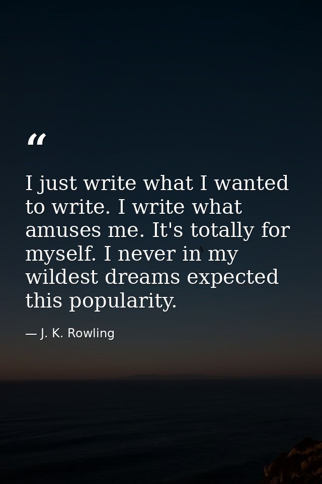 I just write what I wanted to write. I write what amuses me. It's totally for myself. I never in my wildest dreams expec — J. K. Rowling