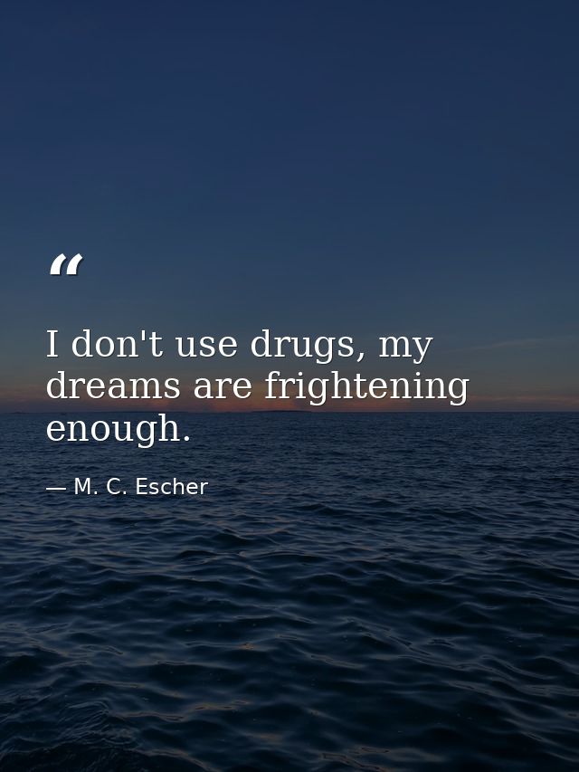 I don't use drugs, my dreams are frightening enough. — M. C. Escher