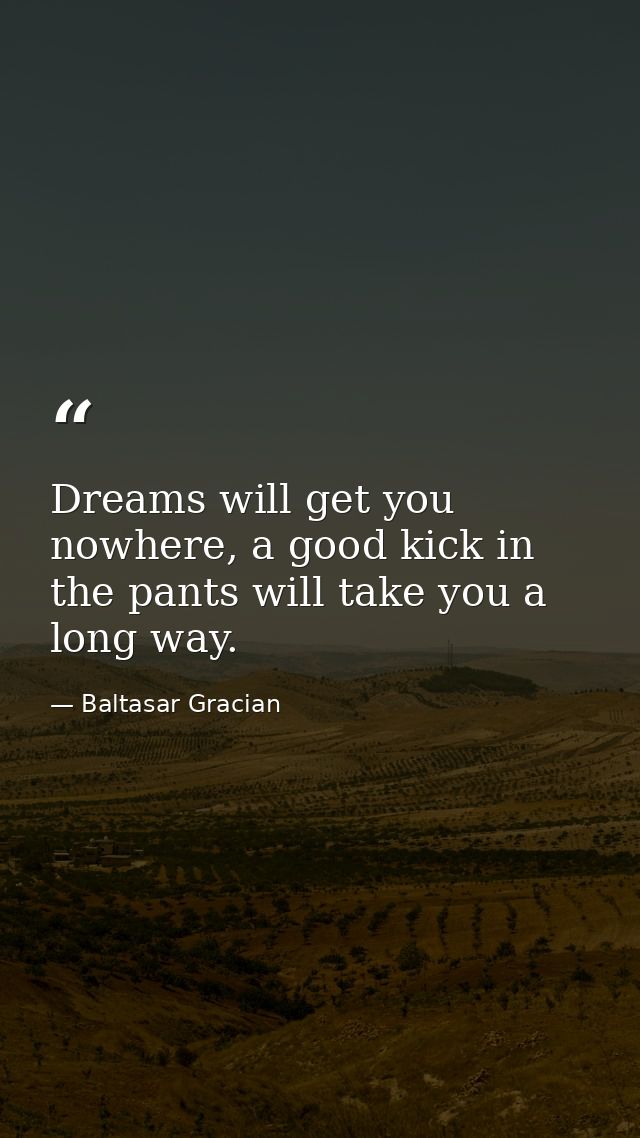Dreams will get you nowhere, a good kick in the pants will take you a long way. — Baltasar Gracian