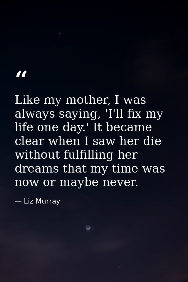 Like my mother, I was always saying, 'I'll fix my life one day.' It became clear when I saw her die without fulfilling h — Liz Murray