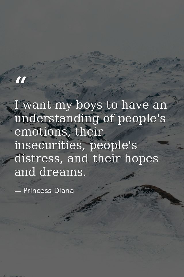 I want my boys to have an understanding of people's emotions, their insecurities, people's distress, and their hopes and — Princess Diana