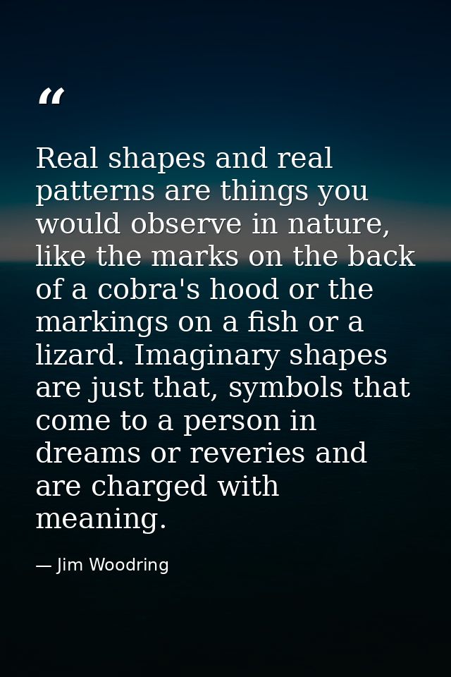 Real shapes and real patterns are things you would observe in nature, like the marks on the back of a cobra's hood or th — Jim Woodring