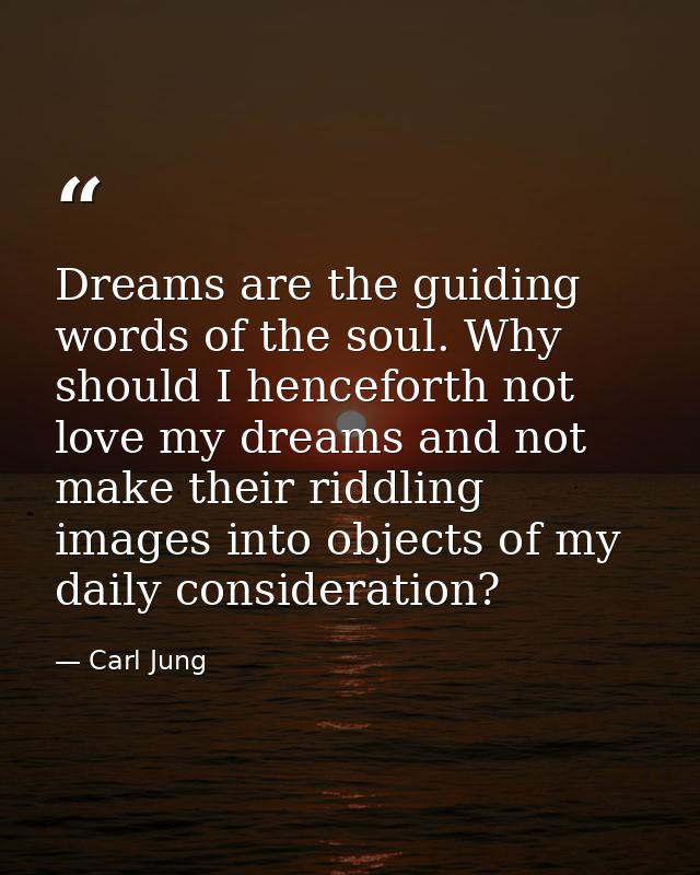 Dreams are the guiding words of the soul. Why should I henceforth not love my dreams and not make their riddling images  — Carl Jung