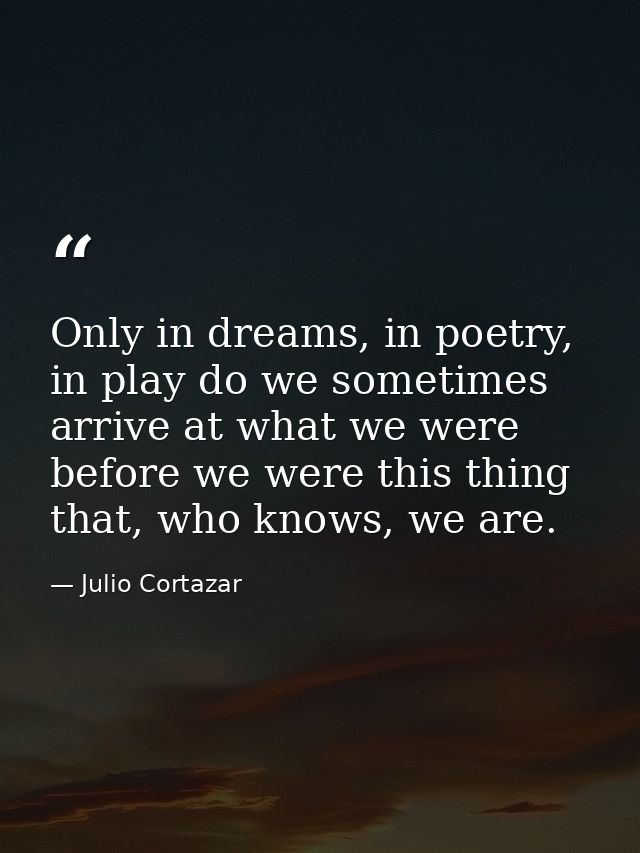 Only in dreams, in poetry, in play do we sometimes arrive at what we were before we were this thing that, who knows, we  — Julio Cortazar