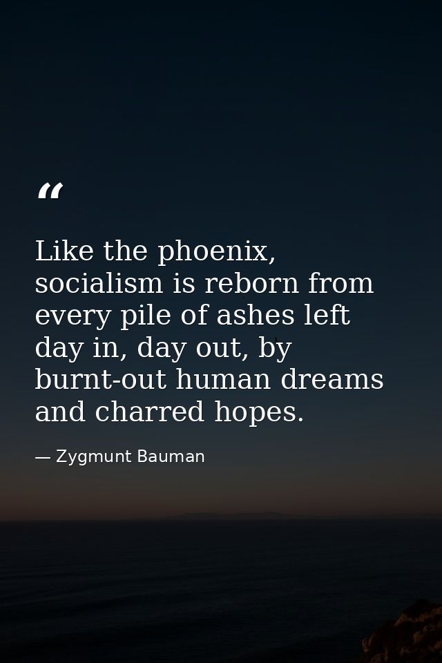 Like the phoenix, socialism is reborn from every pile of ashes left day in, day out, by burnt-out human dreams and charr — Zygmunt Bauman
