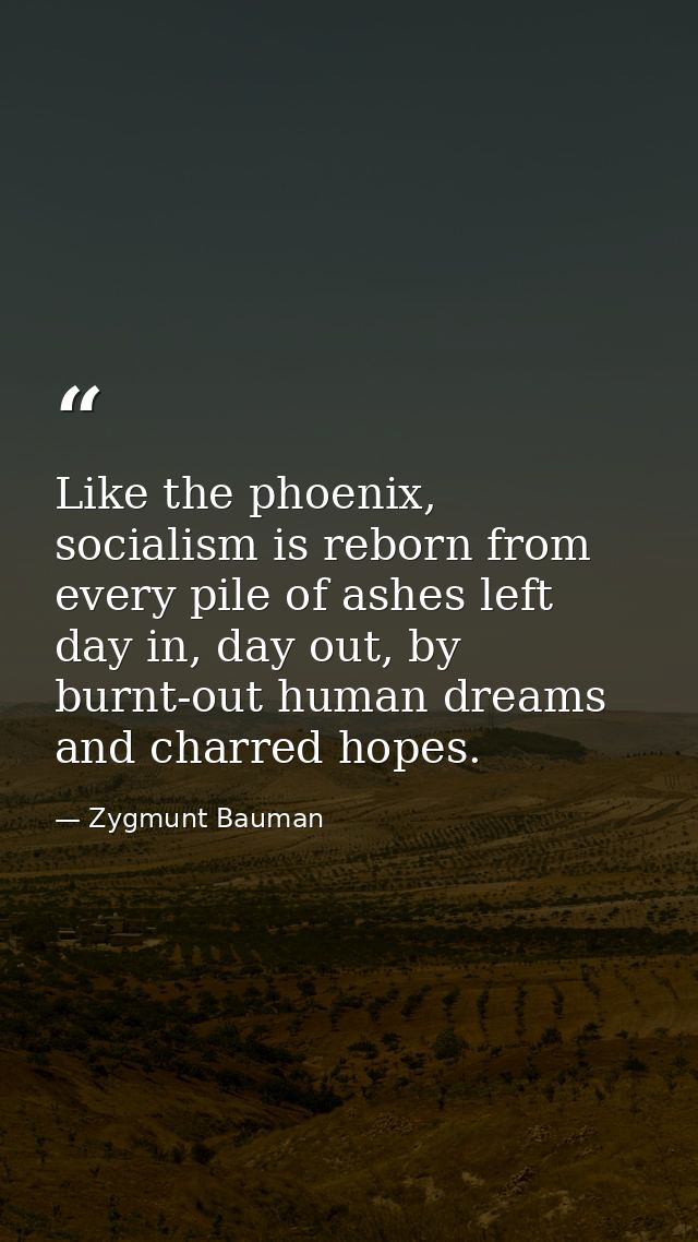 Like the phoenix, socialism is reborn from every pile of ashes left day in, day out, by burnt-out human dreams and charr — Zygmunt Bauman