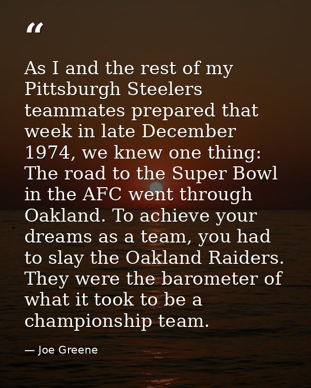 As I and the rest of my Pittsburgh Steelers teammates prepared that week in late December 1974, we knew one thing: The r — Joe Greene