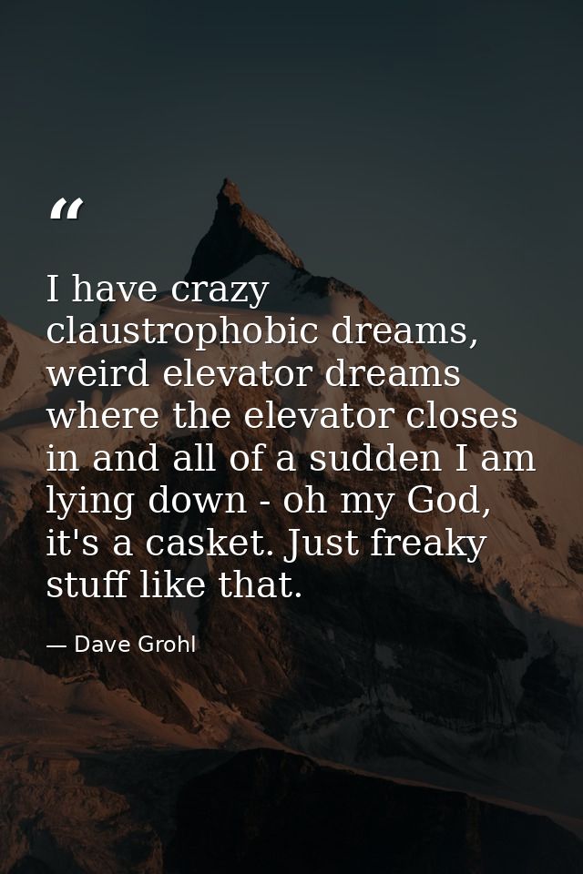 I have crazy claustrophobic dreams, weird elevator dreams where the elevator closes in and all of a sudden I am lying do — Dave Grohl