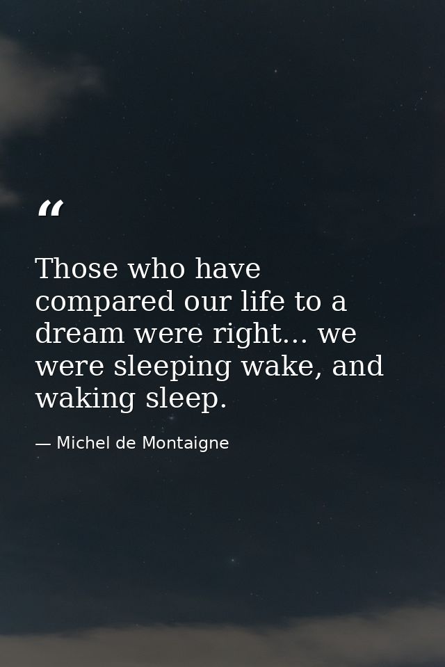 Those who have compared our life to a dream were right... we were sleeping wake, and waking sleep. — Michel de Montaigne