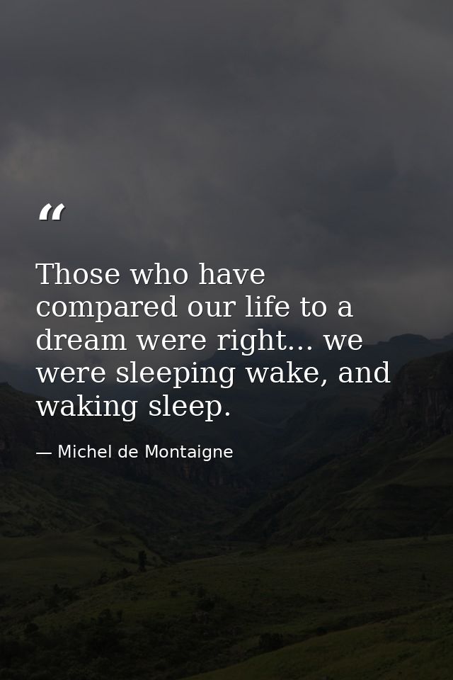 Those who have compared our life to a dream were right... we were sleeping wake, and waking sleep. — Michel de Montaigne