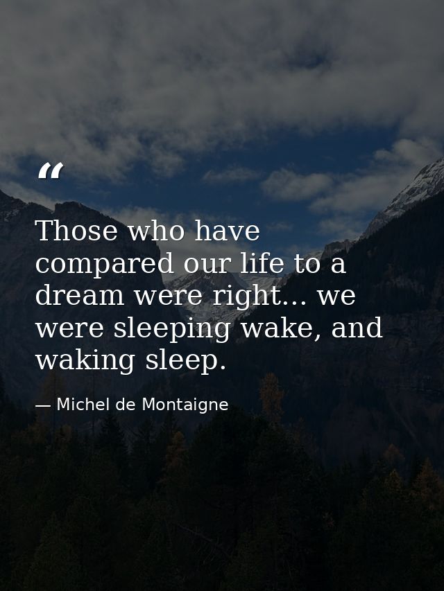 Those who have compared our life to a dream were right... we were sleeping wake, and waking sleep. — Michel de Montaigne