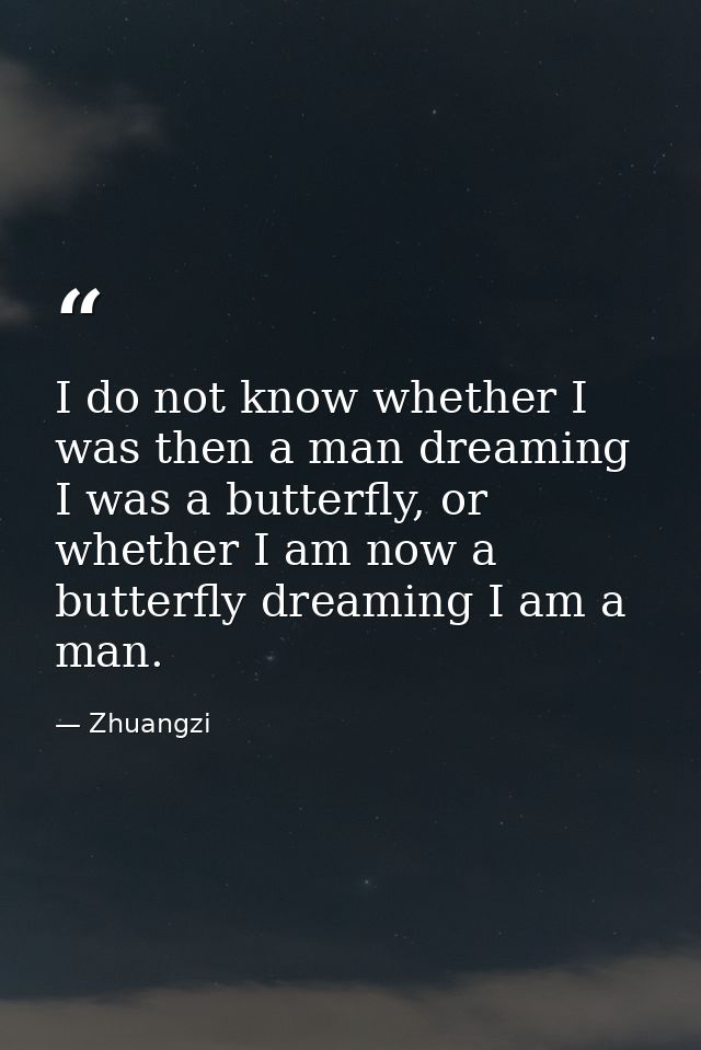 I do not know whether I was then a man dreaming I was a butterfly, or whether I am now a butterfly dreaming I am a man. — Zhuangzi
