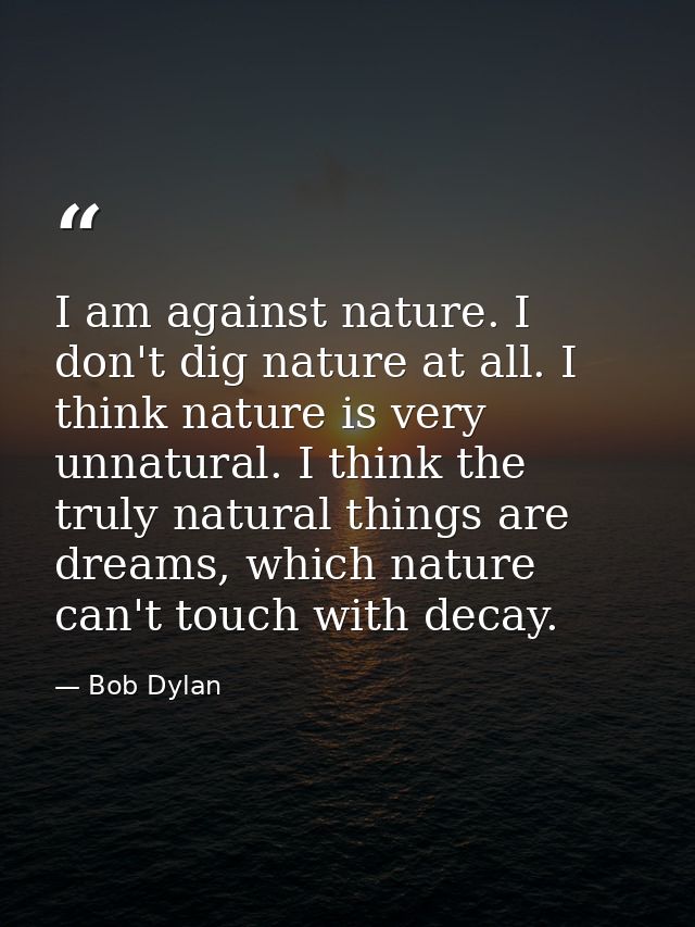 I am against nature. I don't dig nature at all. I think nature is very unnatural. I think the truly natural things are d — Bob Dylan