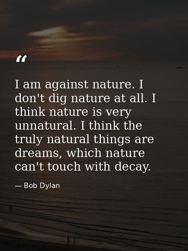 I am against nature. I don't dig nature at all. I think nature is very unnatural. I think the truly natural things are d — Bob Dylan