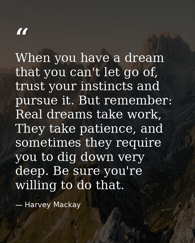 When you have a dream that you can't let go of, trust your instincts and pursue it. But remember: Real dreams take work, — Harvey Mackay