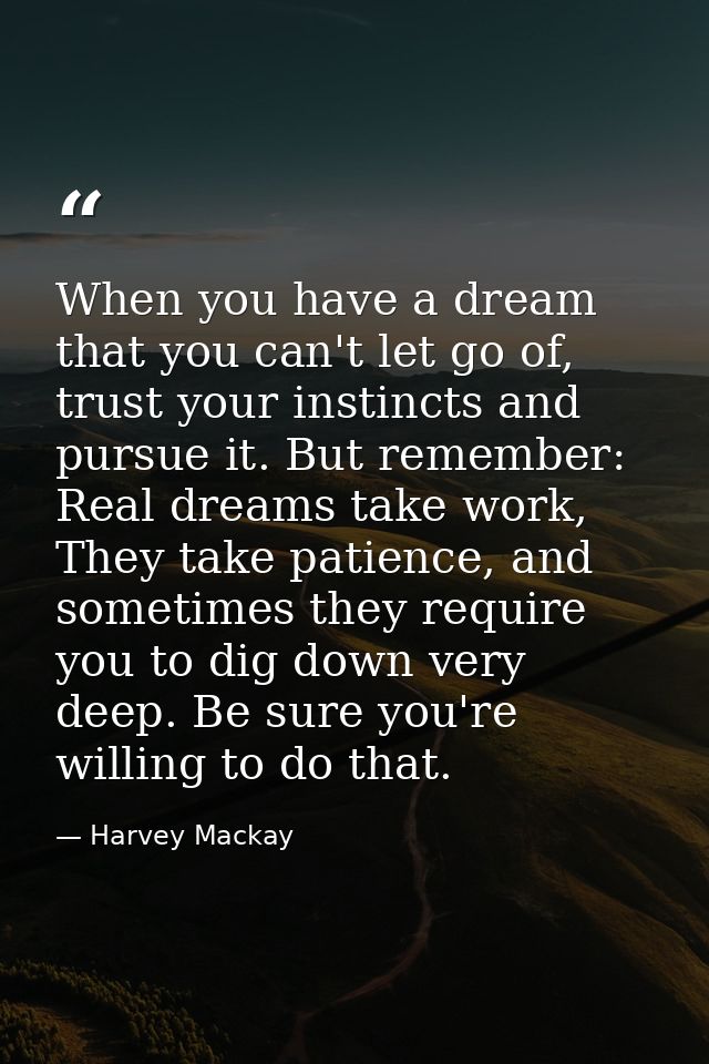 When you have a dream that you can't let go of, trust your instincts and pursue it. But remember: Real dreams take work, — Harvey Mackay
