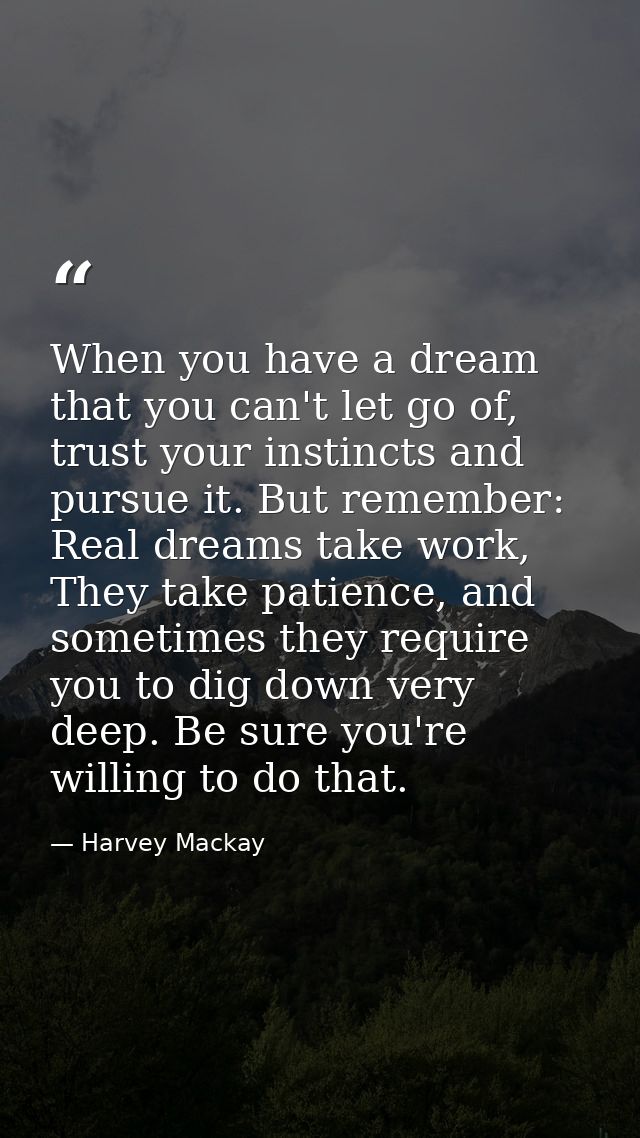 When you have a dream that you can't let go of, trust your instincts and pursue it. But remember: Real dreams take work, — Harvey Mackay