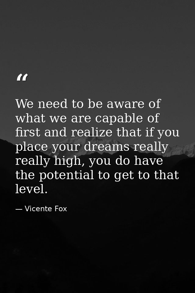 We need to be aware of what we are capable of first and realize that if you place your dreams really really high, you do — Vicente Fox